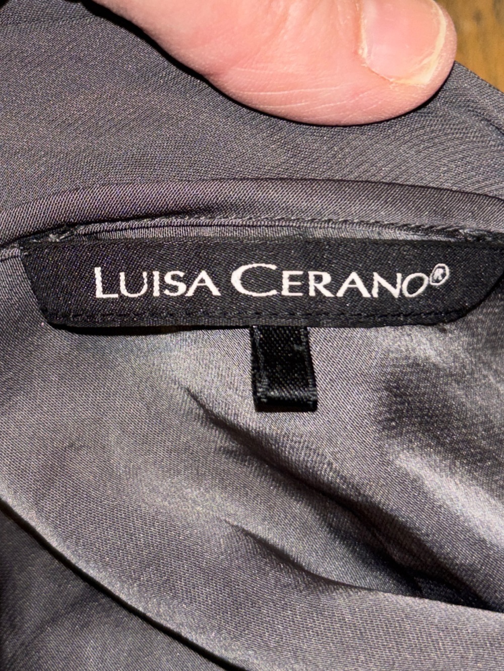 LUISA CERANO Gray Satin Tie-Neck Blouse Size 10 - Picture 2 of 12